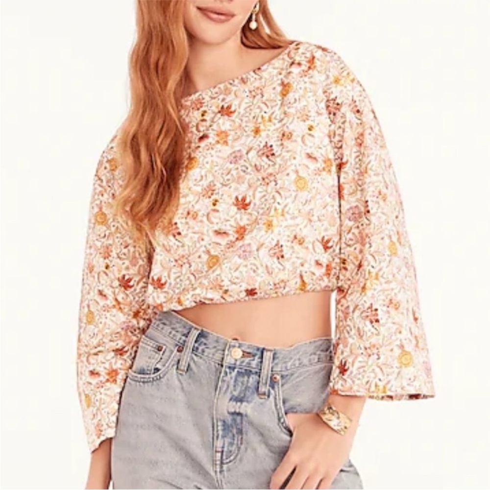 J. CREW Bell Sleeve Cotton Cropped Top